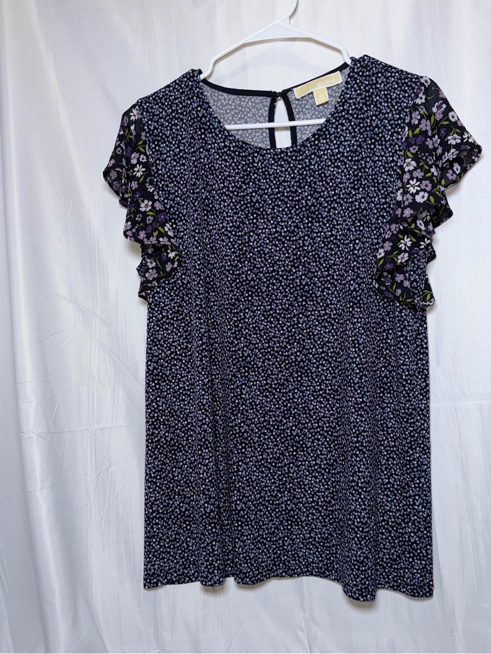 Michael Kors Black Floral Keyhole Neck Blouse
